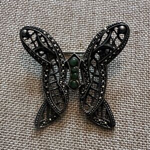 Elegant Silver and Green Butterfly Brooch